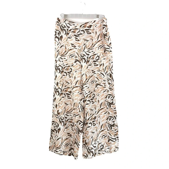 Tahari Wide Leg Linen Crop Pants in Cream/Brown/Tan Colors Size Small NEW - Picture 1 of 9
